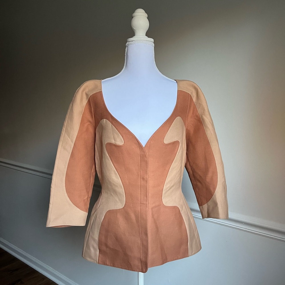 Thierry Mugler Couture Corset Top | Beige & Cream | Front Button Detail | Size L
